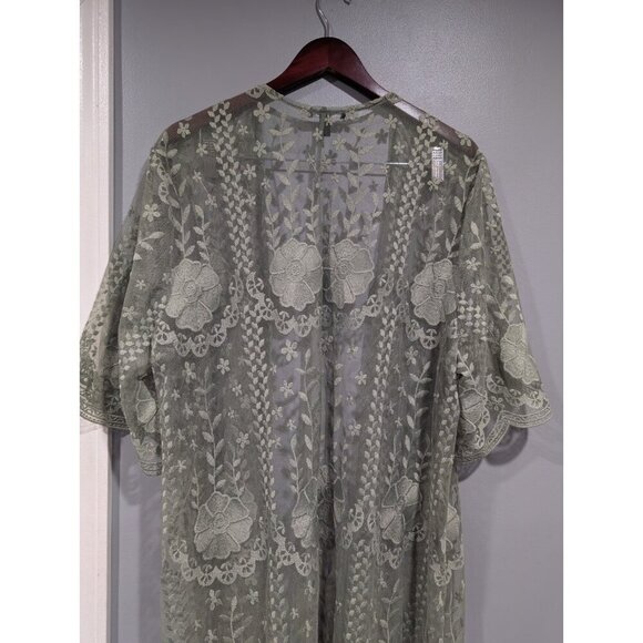 Torrid Women's Lace Kimono Green Duster Floral Open Front Beachy Boho Sz 1/2 XL - Picture 14 of 16